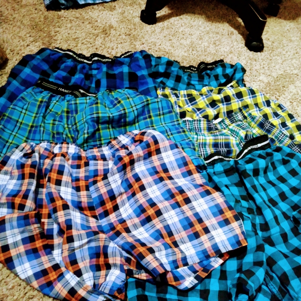 Six pair of boxers two pairs of sweat pants. Pants 14-17